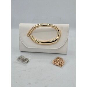LAROU Clutch Bag Womens Small White Gold Abstract Handle Evening Purse - Good